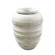 Ornate old world European vase with classical rounded form and intricate Renaissance-inspired banded detailing.