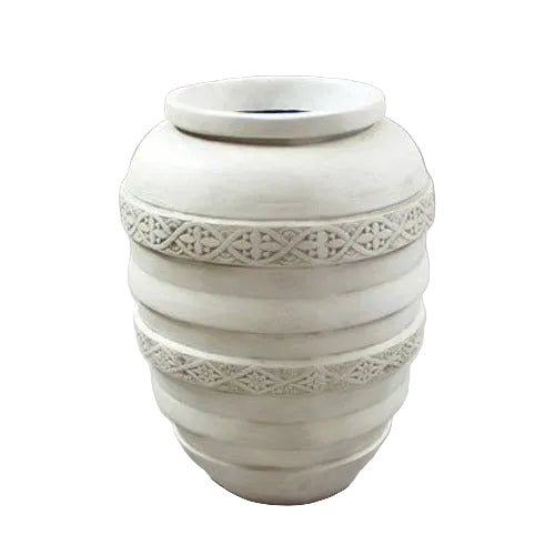Ornate old world European vase with classical rounded form and intricate Renaissance-inspired banded detailing.