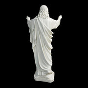 Jesus statue with outstretched arms, classical Renaissance style, ornate detailing, flowing robes, sacred heart motif on chest. Other Angle