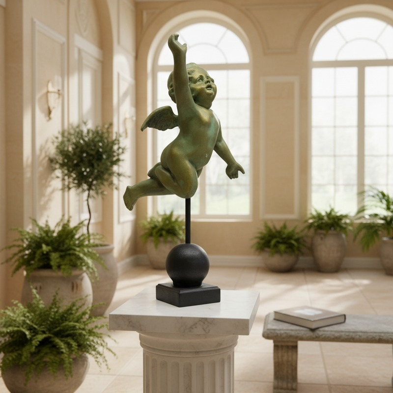 Winged Cherub on Orb Base Outdoor Statue (20-Inch)