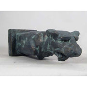 Gothic-style ornate gargoyle statue with open mouth, upright posture, and classical old world European detailing on a square base. Other Angle