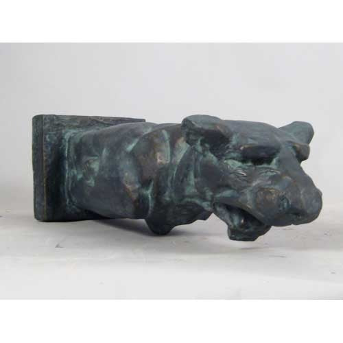 Gothic-style ornate gargoyle statue with open mouth, upright posture, and classical old world European detailing on a square base. Other Angle