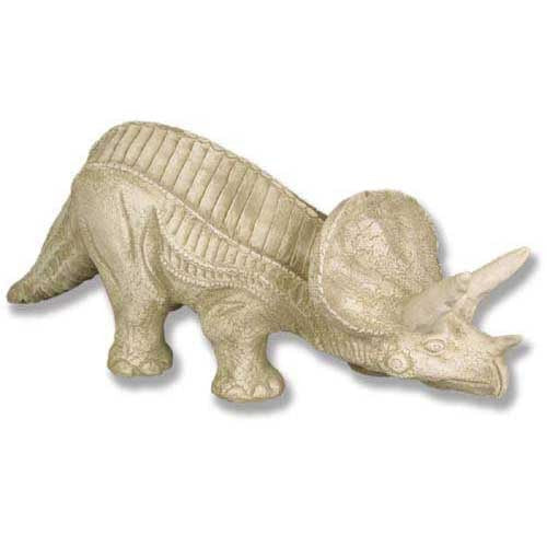 Triceratops sculpture with ornate, textured detailing and classical old world European style accents.