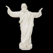 Jesus statue with outstretched arms in classical Renaissance style, featuring ornate drapery and detailed facial expression. Side Angle View