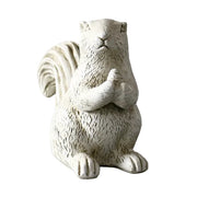 Squirrel figurine with ornate, old world European detailing and classical sculptural style, featuring textured fur and upright posture. Side View