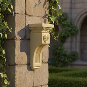 Ornate classical corbel with fluted shaft, acanthus leaf detailing, and Baroque-inspired scrollwork in old world European style. Side Angle