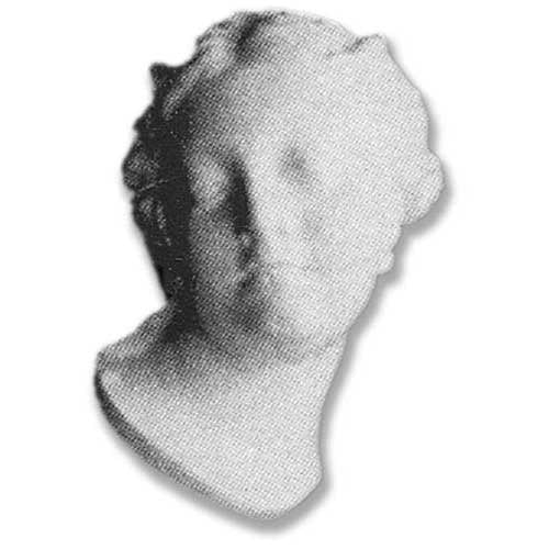 Classical Renaissance-style sculpted bust with serene facial expression and softly detailed, wavy hair, evoking old world European art.