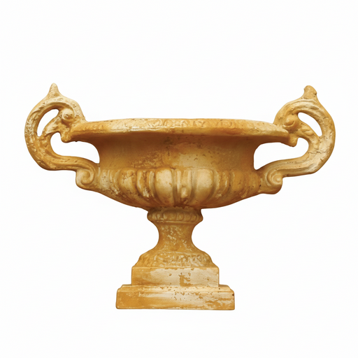 Ornate classical urn with elaborate handles and pedestal base, featuring old world European and Baroque decorative details.