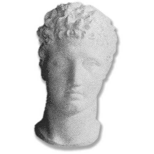 Classical Greek-style bust with curly hair and strong features, evoking old world European and Renaissance sculpture.