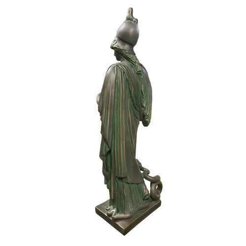 Classical Greek warrior goddess statue in ornate armor and helmet, holding a spear, featuring detailed drapery and intricate embellishments. Other Angle