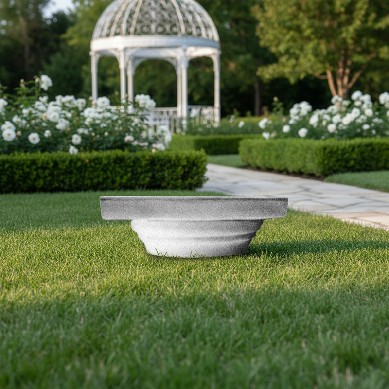 Classical Greek architectural capital with simple, rounded molding and clean, symmetrical lines. Side Angle