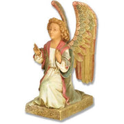 Kneeling angel statue with ornate wings and flowing robes, featuring classical old world European and Renaissance details.