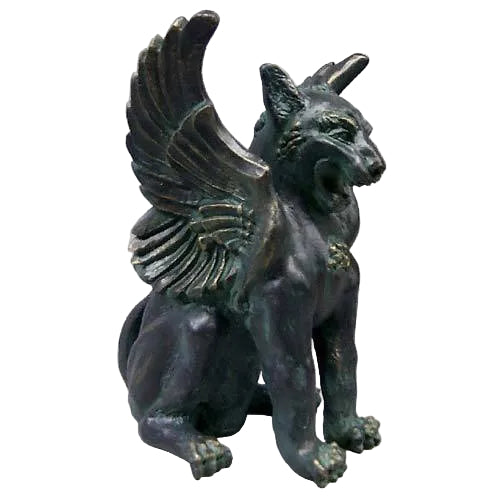 Winged griffin statue with classical old world European style, featuring ornate detailing and a mythical, medieval-inspired design.