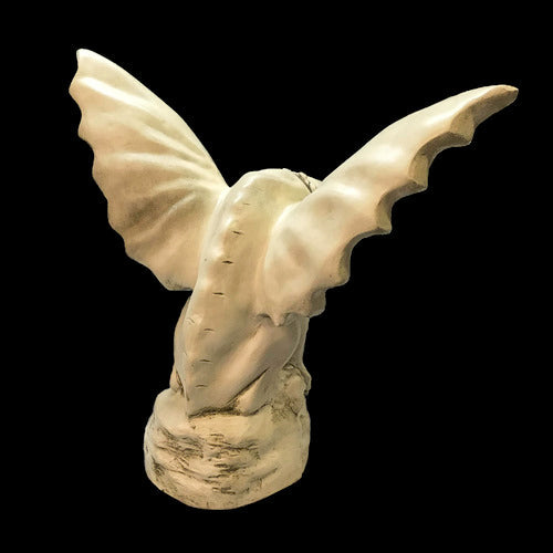 Gothic gargoyle statue with outstretched wings, fierce expression, and ornate chain detail in medieval European style. Side Angle
