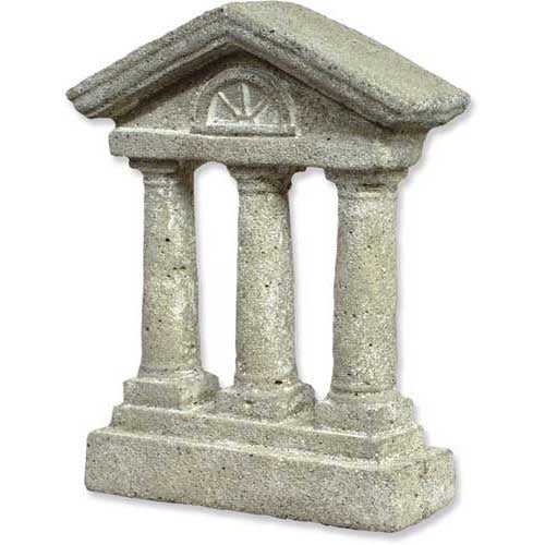 Classical Greek-style miniature temple with three columns, ornate pediment, and detailed architectural accents.