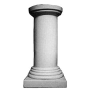 Classical Greek column pedestal with a round top, fluted shaft, and stepped base in an old world European architectural style. Side View