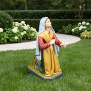 Madonna statue in classical Renaissance style with ornate drapery, serene expression, and traditional old world European detailing. Side Angle