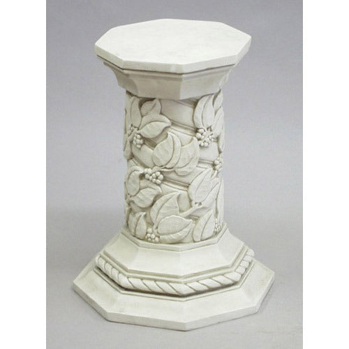 Octagonal pedestal with ornate, old world European floral relief and classical rope detailing on the base and top.