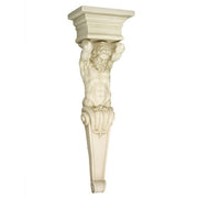 Atlante classical wall bracket featuring a muscular male figure in an ornate, old world European Baroque architectural style.