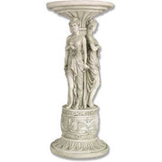 Classical pedestal table featuring three ornate, draped female figures in an old world European, Renaissance-inspired design. Side View