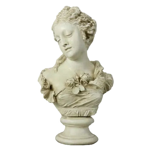 Classical Baroque-style female bust with ornate detailing, delicate facial features, and floral accents on the bodice.
