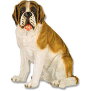 Saint Bernard dog figurine in a classical, old world European style with detailed, lifelike features and an expressive face.