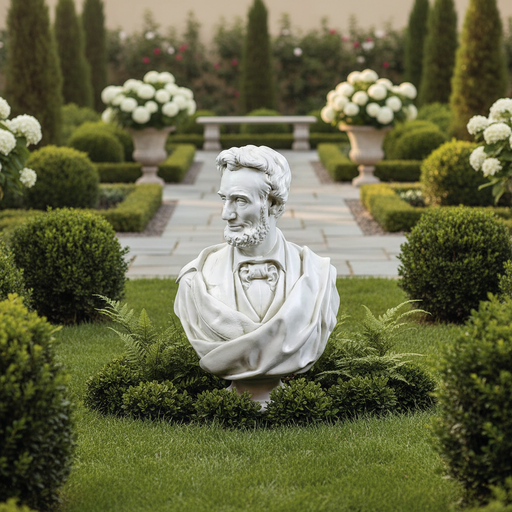 Classical old world European style bust of a bearded man in ornate draped attire with detailed facial features and textured hair. Side Angle