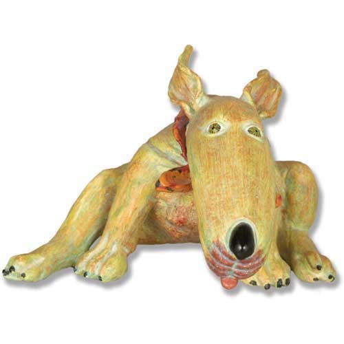 Whimsical dog sculpture with exaggerated features, elongated snout, and playful expression in a quirky, old world European style.