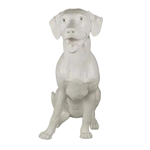 Sitting dog statue with classical European sculptural style and detailed, lifelike features in an ornate, old world design.