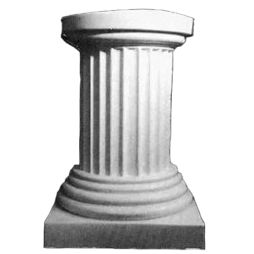 Classical Greek fluted column pedestal with ornate base and simple round capital, evoking old world European architectural style.