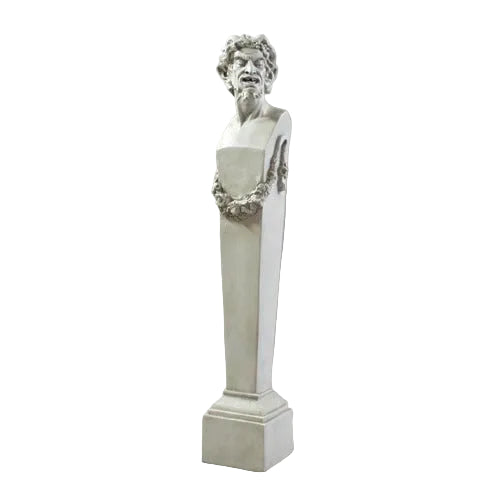 Classical European bust on a tall pedestal with ornate detailing, inspired by Renaissance and Baroque sculptural styles.