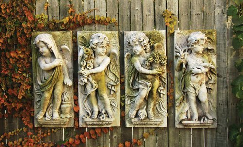 Little Boy Winter Plaque 30 Outdoor/Indoor Statue - Bella Statues
