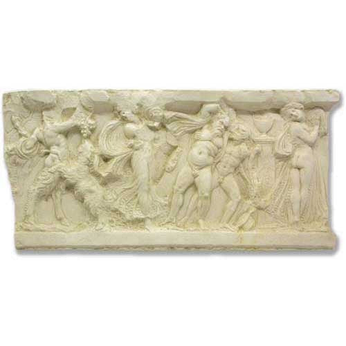 Classical Greek relief panel featuring ornate, detailed figures in flowing drapery with mythological and old world European motifs.