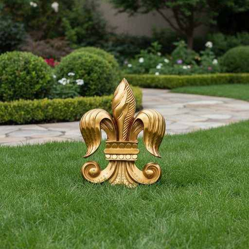 Fleur-de-lis wall decor with ornate, old world European design and classical Baroque detailing. Side Angle