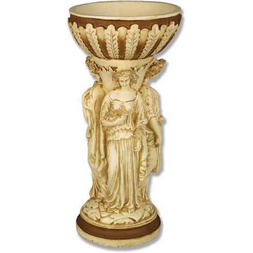 Ornate classical pedestal with Renaissance-style female figures and acanthus leaf detailing in an old world European design.