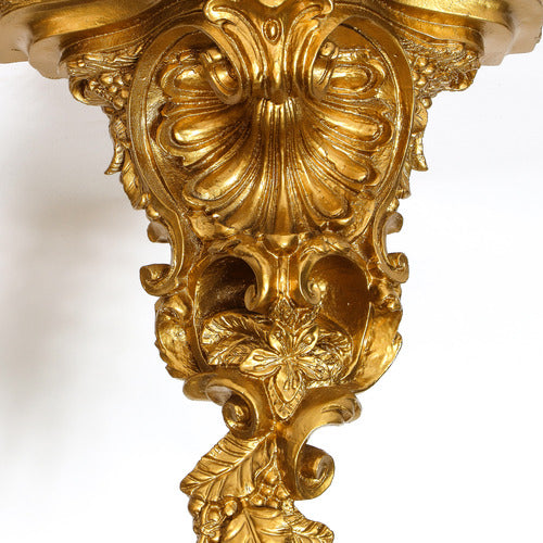 Baroque wall bracket with ornate scrollwork, acanthus leaves, and shell motif in old world European classical style. Different Angle
