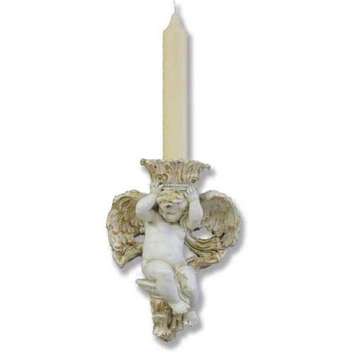 Winged Cherub Candle Holder Outdoor Statue (10 - Inch) - Bella Statues