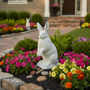 Rabbit statue in classical old world European style with detailed fur texture and upright pose, evoking a timeless, ornate charm. Side Angle
