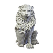 Regal lion statue with ornate mane and shield, featuring classical old world European and Baroque detailing.