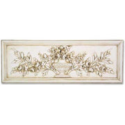 Ornate classical panel featuring a central urn with Baroque floral and fruit garlands in an old world European relief design.