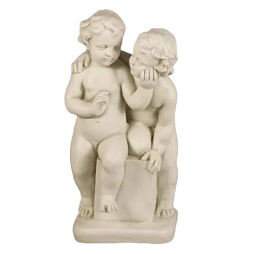 Two cherubic children in classical Renaissance style, one seated and one standing, with ornate, detailed features and gentle expressions.