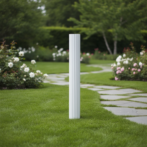 Fluted column with vertical grooves, classical Greek architectural style, featuring clean lines and an elegant, timeless design. Side Angle
