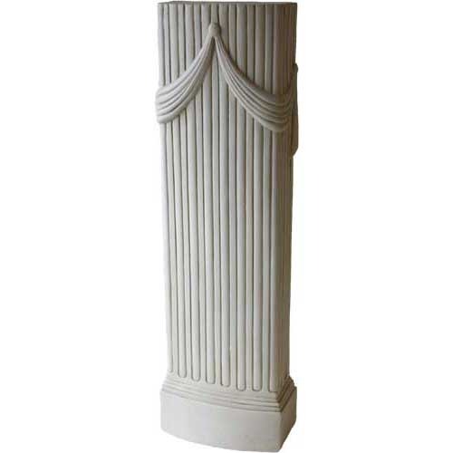 Fluted classical column pedestal with ornate draped swag detail, inspired by old world European and Greek architectural styles.