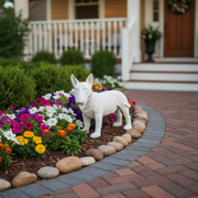 Bull terrier statue with classical European style, featuring detailed fur texture and a lifelike, ornate sculptural form. Side Angle