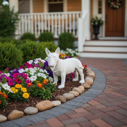 Bull terrier statue with classical European style, featuring detailed fur texture and a lifelike, ornate sculptural form. Side Angle