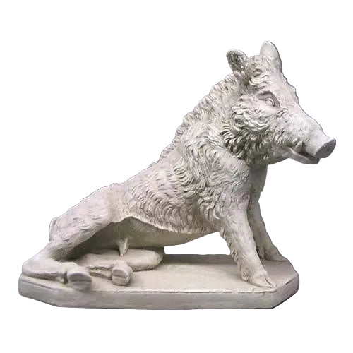 Baroque-style wild boar statue with detailed fur and classical European sculptural features in a seated pose. Side View