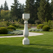 Classical baluster with ornate, old world European design featuring a rounded central column and decorative detailing. Side Angle