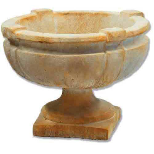 Ornate classical pedestal bowl with rounded basin and fluted detailing, inspired by old world European and Renaissance design.