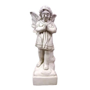 Cherub statue with folded hands, ornate wings, and classical old world European detailing in a serene, prayerful pose.