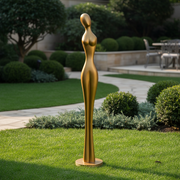 Abstract female figure sculpture with elongated form, smooth contours, and minimalist, old world European-inspired design. Side Angle